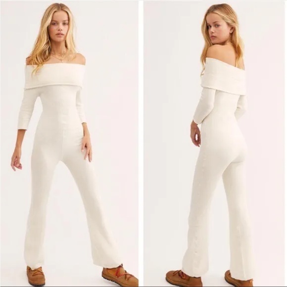 Free People Pants - Free People Off-Shoulder Cream Jumpsuit